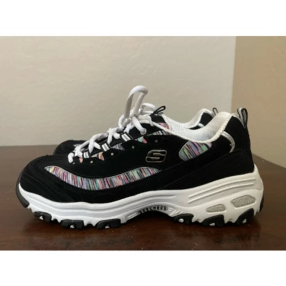 Skechers Womens D'Lites Sneakers Black 11978W Leather Lace Up Memory Foam 9.5 M